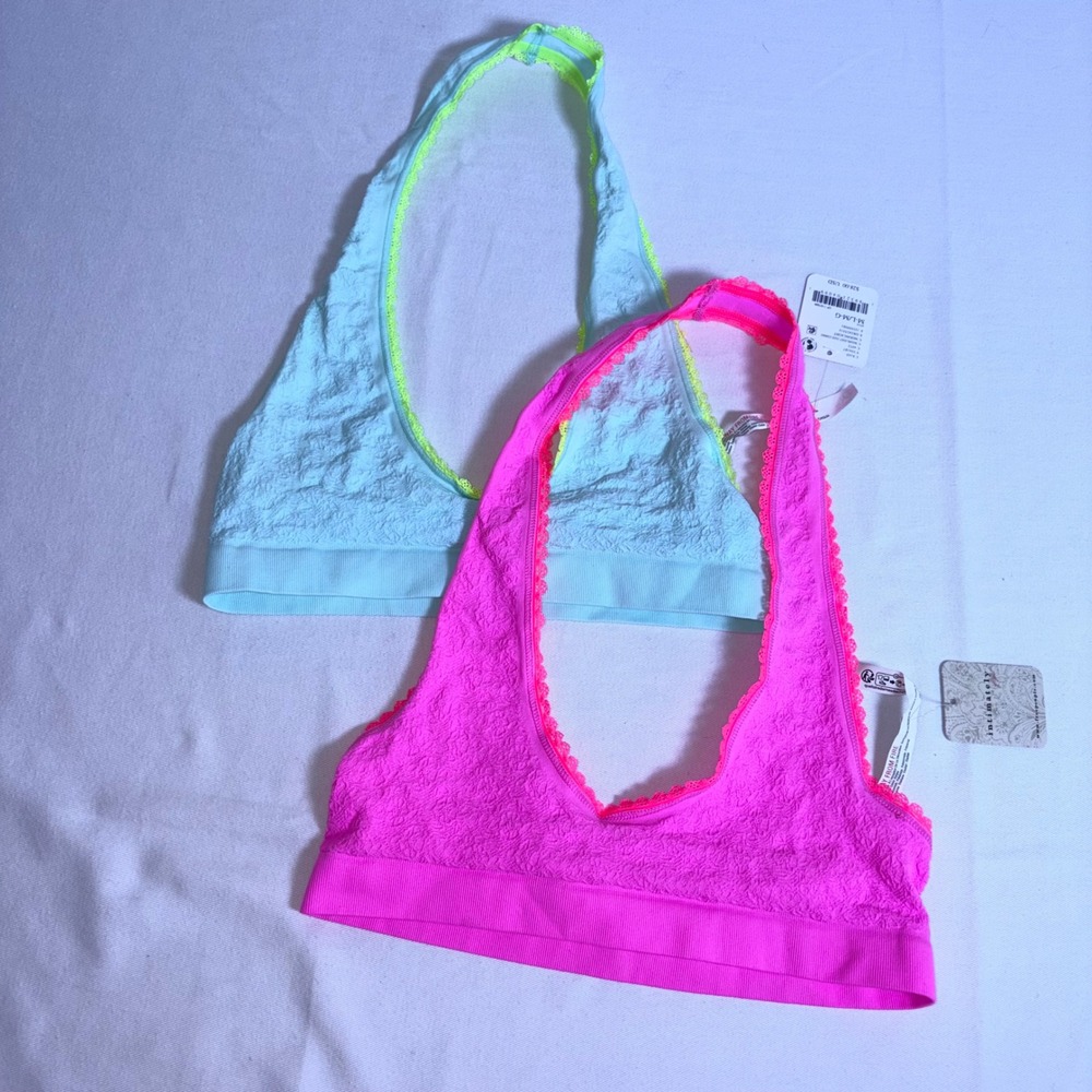 Free People Intimately Bralette M/L Pink Blue NEW Lace Halter 2 Pack OB2425516